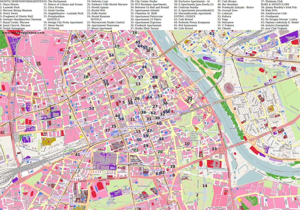Mapa da cidade de Varsóvia