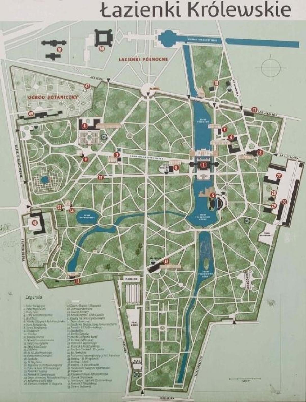 o parque lazienki mapa de Varsóvia