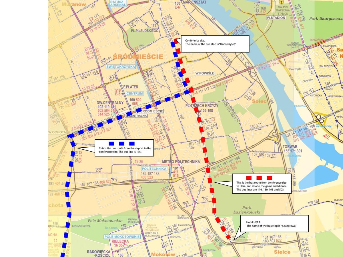 Mapa de Varsóvia ônibus 175 rota 