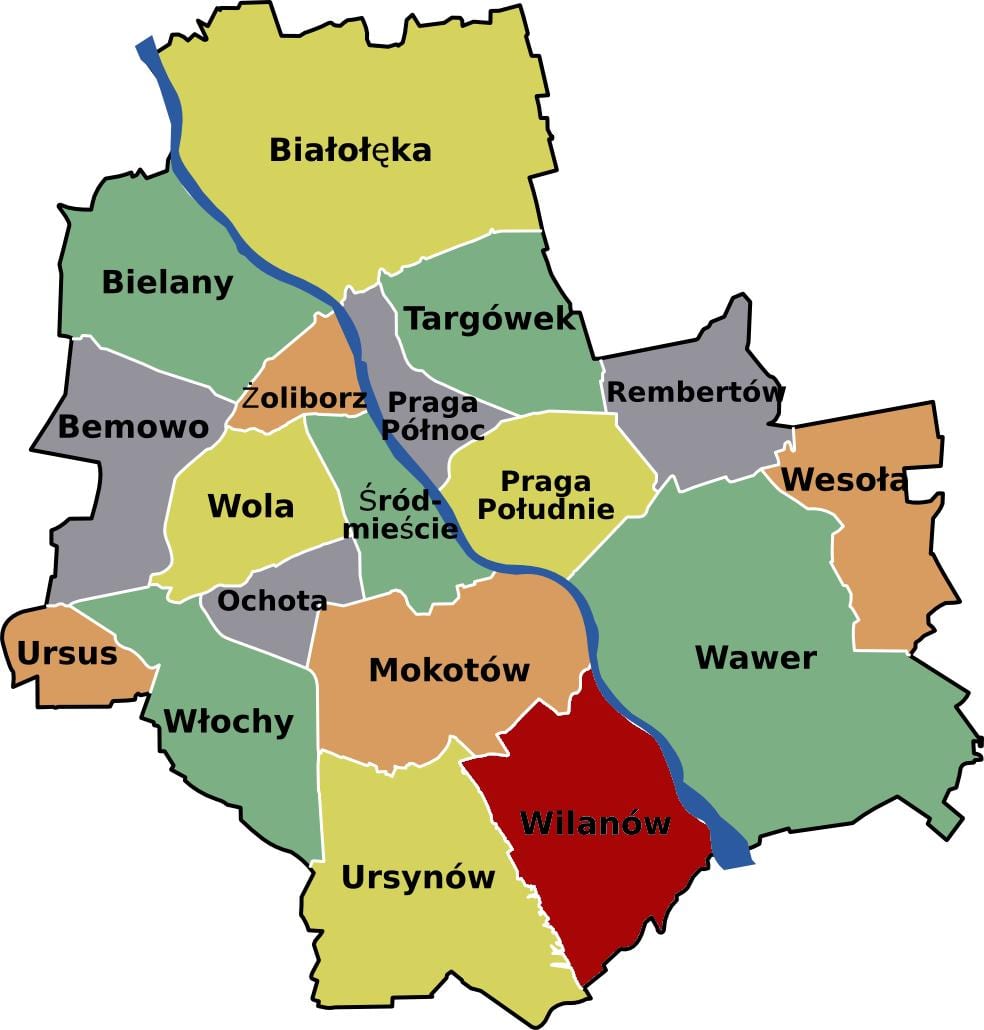 Mapa de Varsóvia bairros