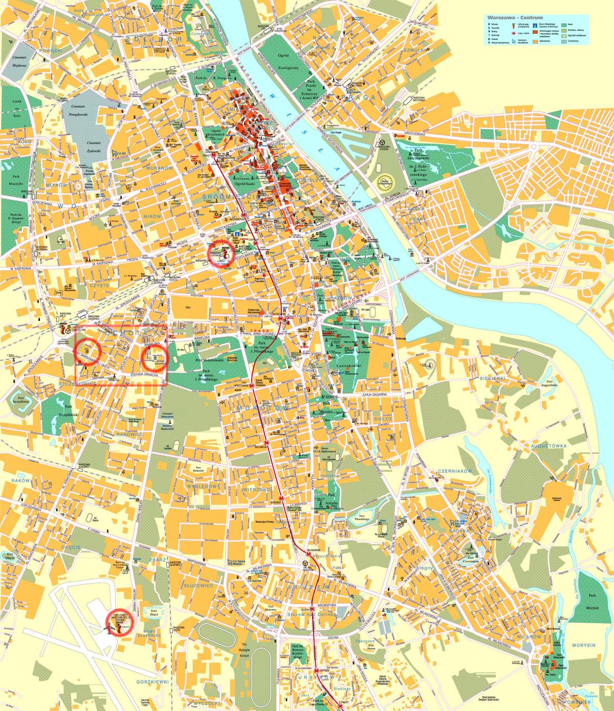 mapa de rua do centro da cidade de Varsóvia