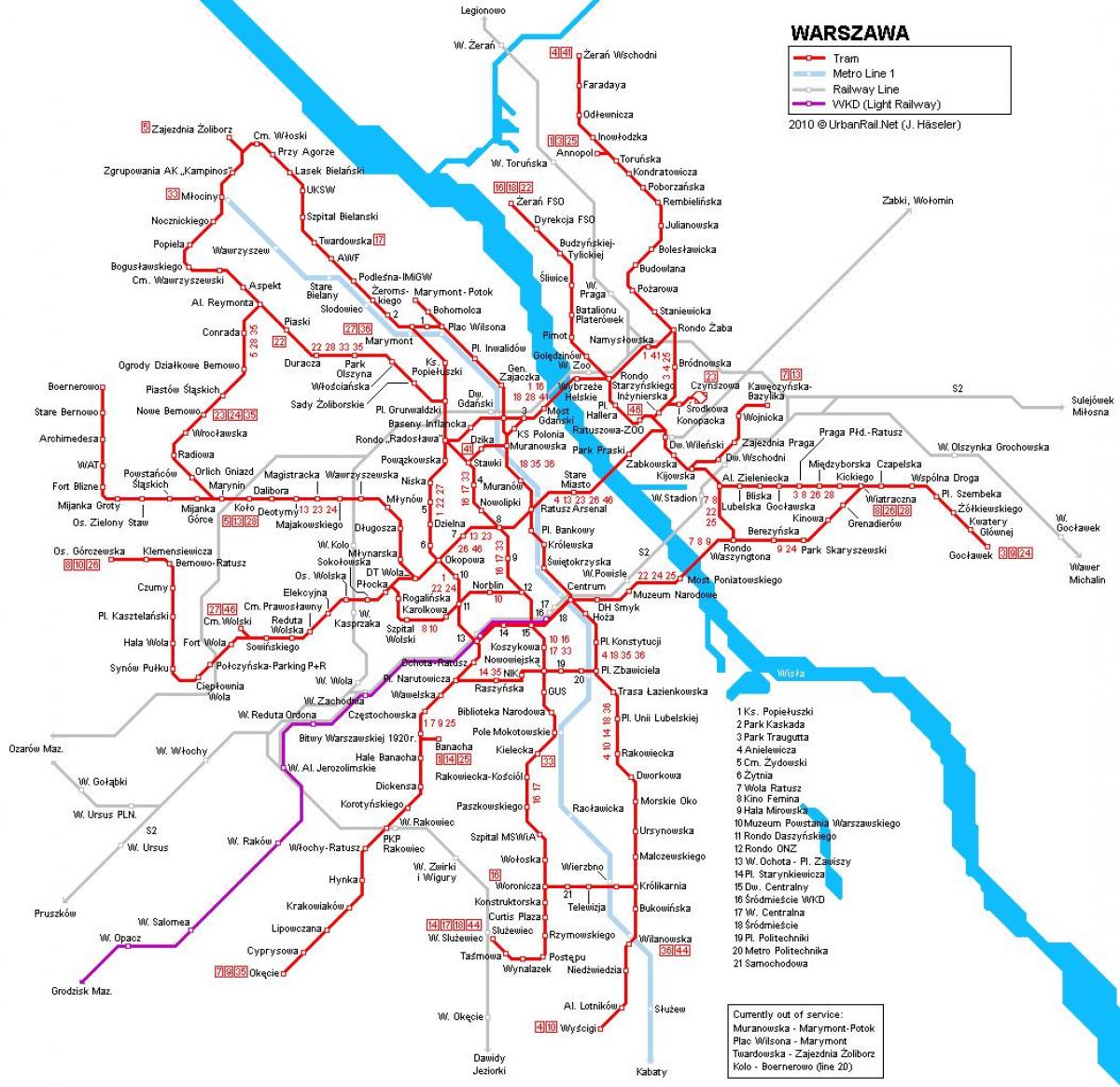 Varsóvia trem mapa
