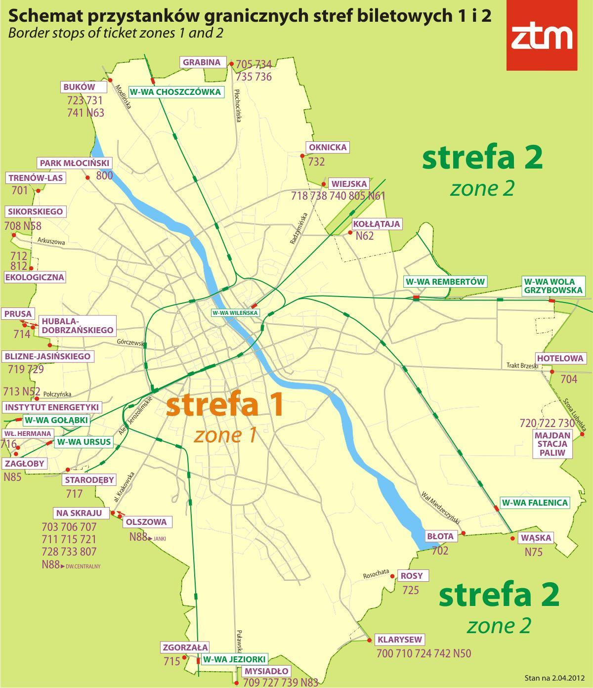 Mapa de Varsóvia zona 1 2 