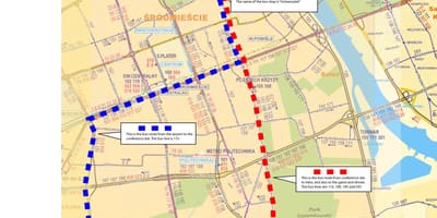 Mapa de Varsóvia ônibus 175 rota 