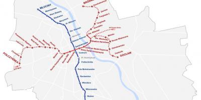 Mapa de Varsóvia metro de 2016