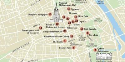 Mapa de Varsóvia, com atrações turísticas